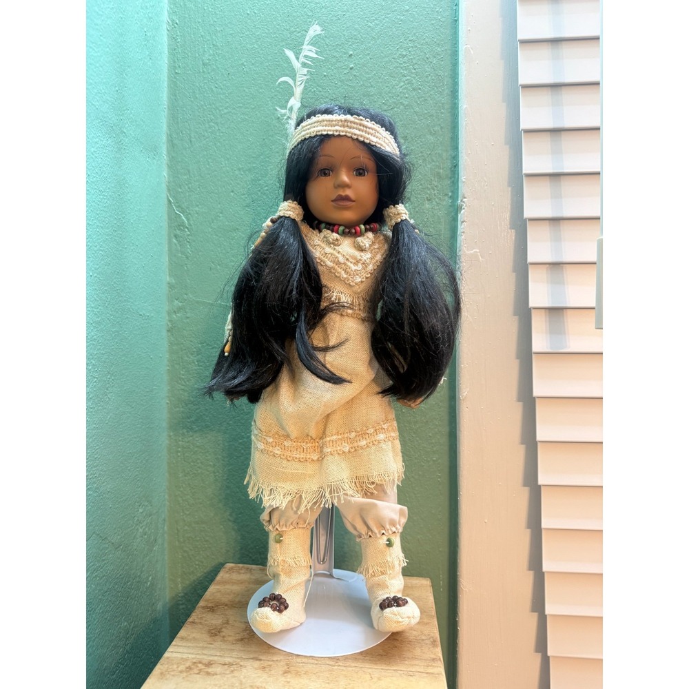 Vintage BRINN'S Native American Porcelain Collectible Doll-18"Tall, Life like Ey